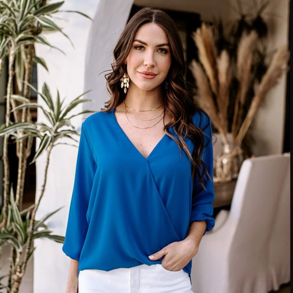 Veronica M navy wrap blouse